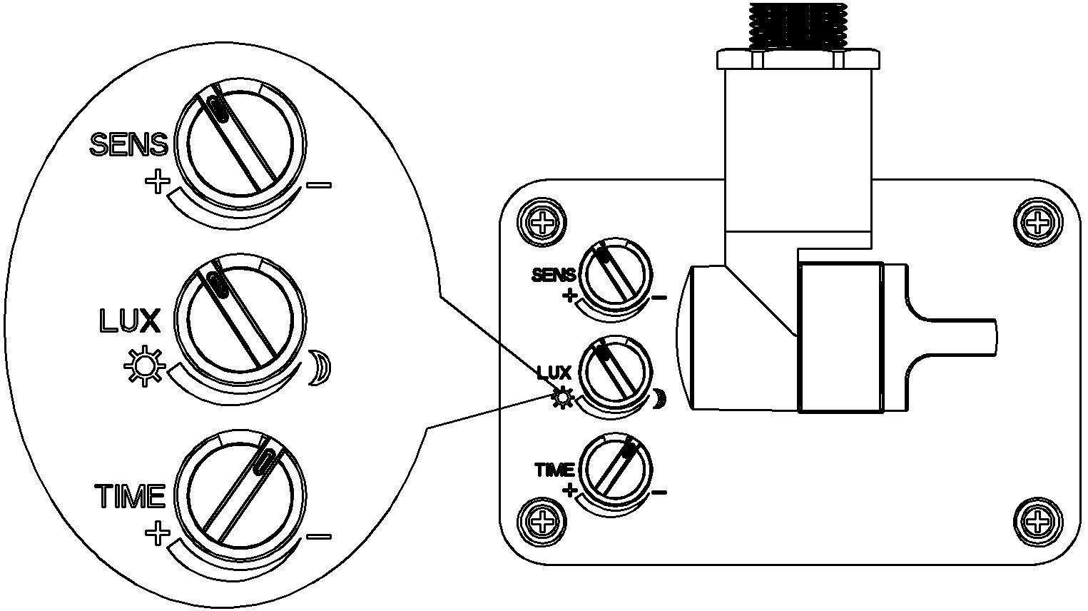 Cấu tạo nút chỉnh công tắc cảm biến FS23