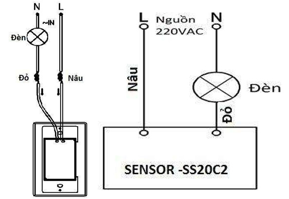 Sơ đồ lắp đặt và đấu dây công tắc cảm biến SS20C2