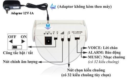 Chi tiết mặt dưới của chuông báo có khách