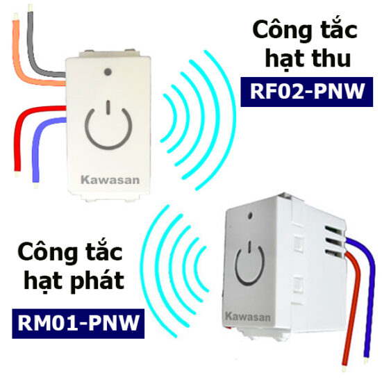 Công tắc điều khiển từ xa âm tường không dây hạt thu – hạt phát RF02-RM01-PNW