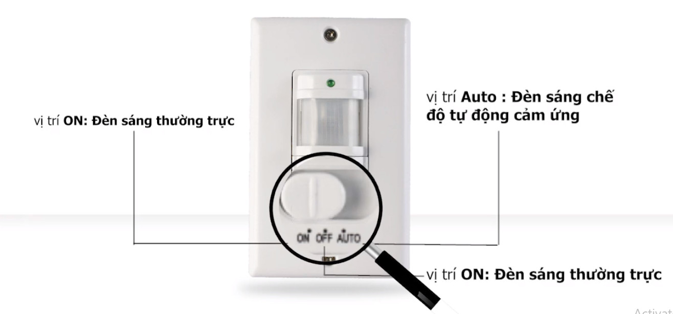 Công tắc cảm ứng âm tường có 3 nút chỉnh ON OFF AUTO