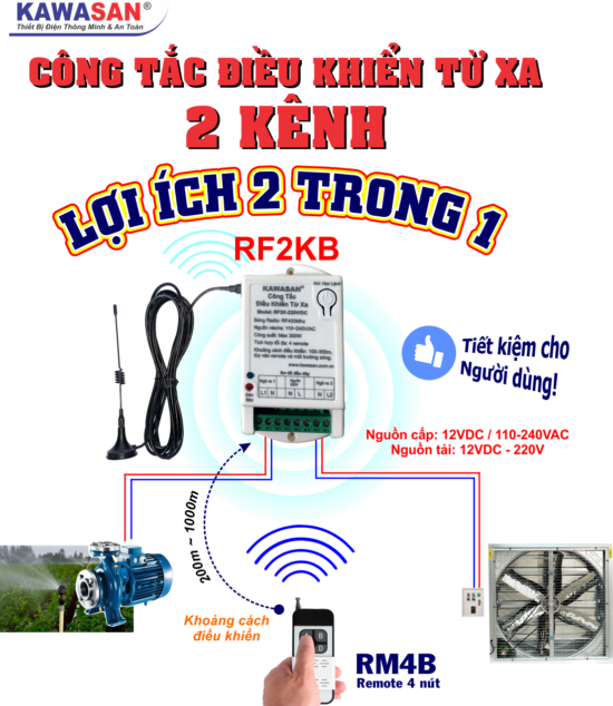 Công tắc điều khiển 2 kênh RF2KB