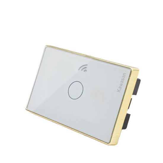 Công tắc wifi âm tường chữ nhật CT1CW-WF-VV (Kính trắng viền mạ vàng)