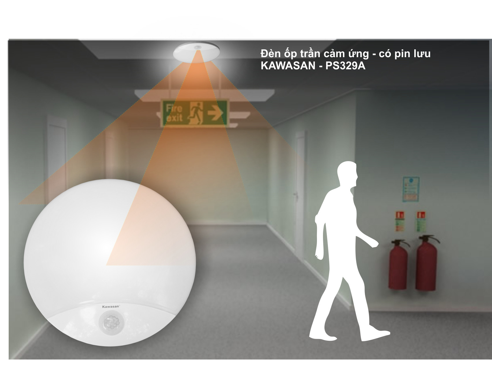 Đèn ốp trần cảm biến chiếu sáng cho khu vực lối thoát hiểm