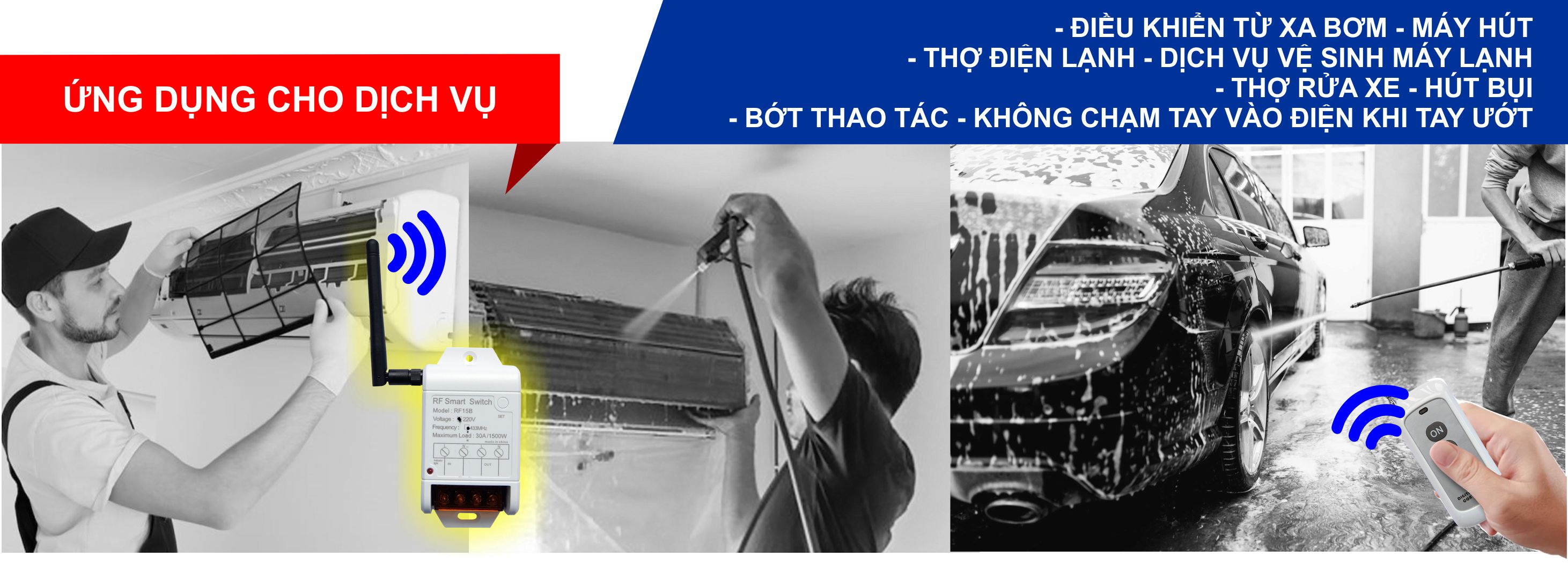 Điều khiển từ xa cho các thiết bị vệ sinh xe, máy lạnh, bơm