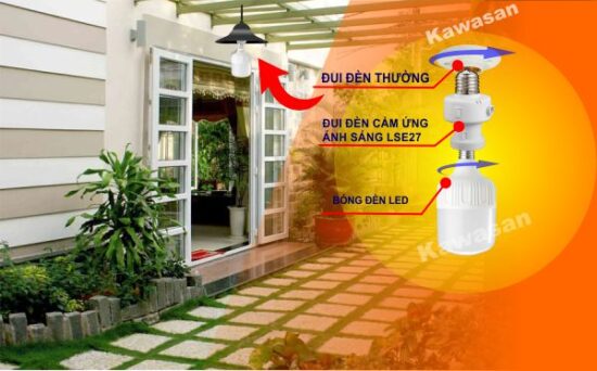 Đui đèn cảm ứng có thể lắp ngoài sân hoặc trụ cổng