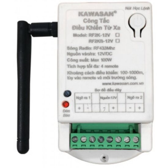 Công tắc điều khiển từ xa - 2 kênh, anten ngắn, không gồm remote, RF2K 12V