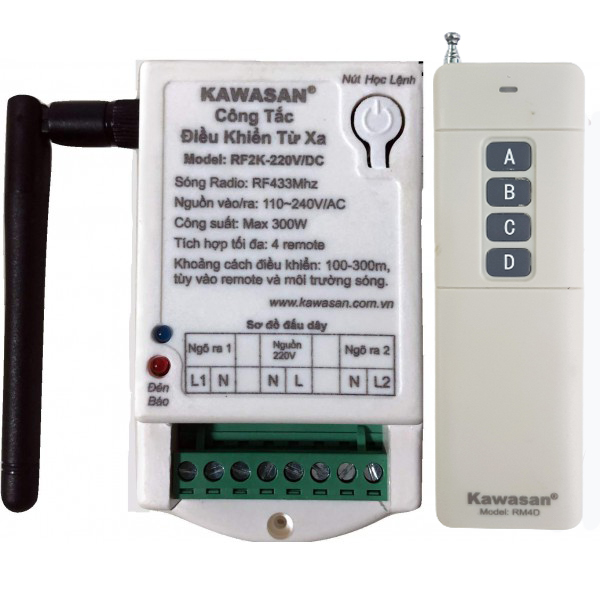 Công tắc điều khiển từ xa - 2 kênh, anten ngắn, gồm remote, RF2K 220V-RM4D Công tắc điều khiển từ xa - 2 kênh, anten ngắn, gồm remote, RF2K 220V-RM4D