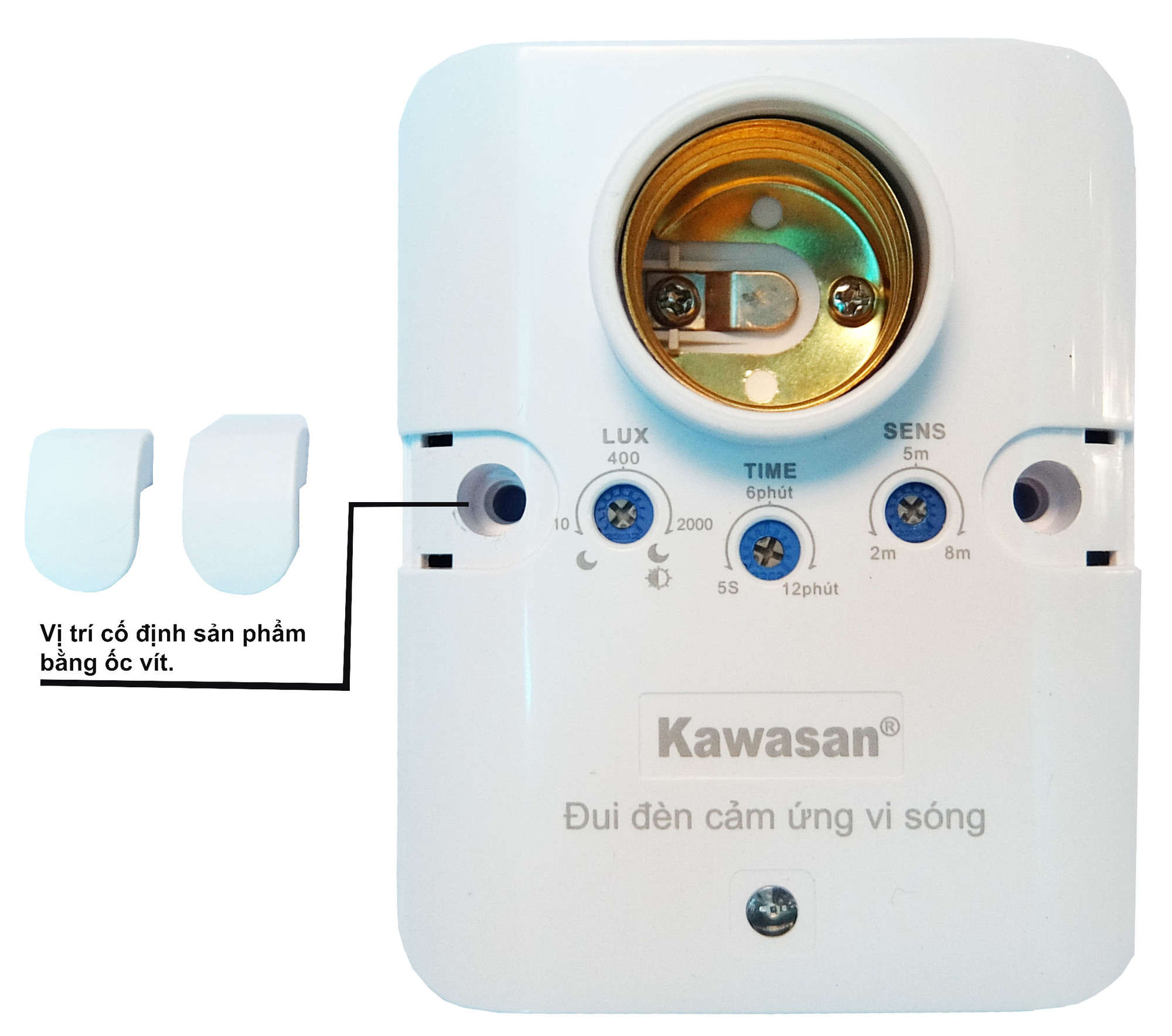 Đui đèn cảm ứng có vị trí cố định bằng ốc vít tiện lợi