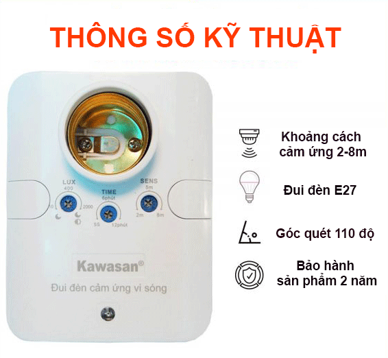 Thông số kỹ thuật đui đèn cảm biến chuyển động